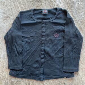 Vintage Harley Davidson Button Up Thermal Long Sleeve Shirt Women's Large Black